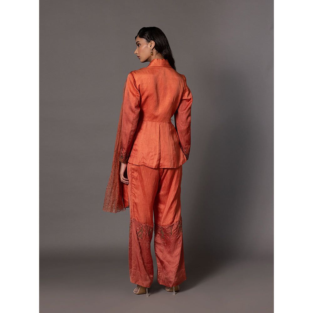 A Humming Way Gujri Rust Jacket with Beaded Pant (Set of 2)