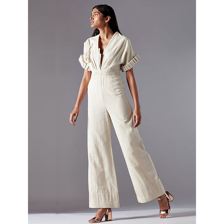 A Humming Way Ivory Jumpsuit With Details On Sleeves