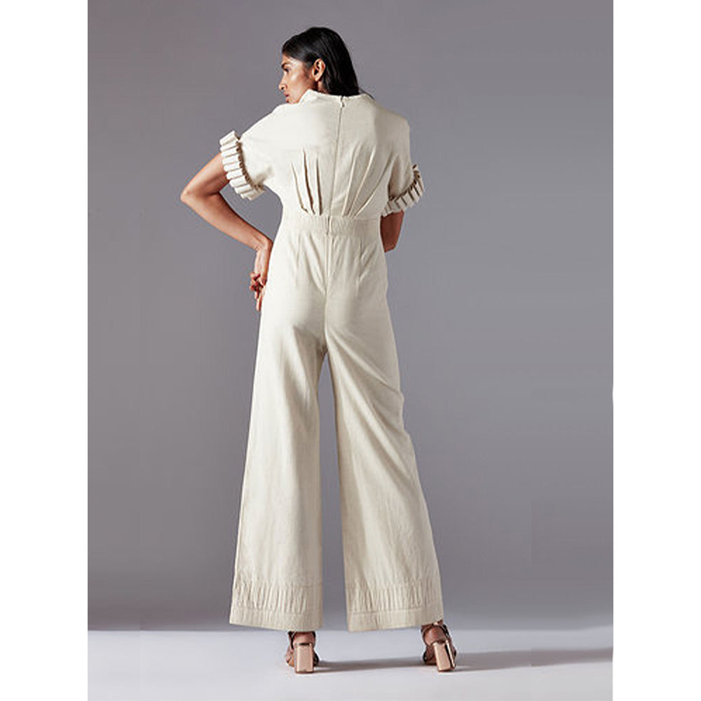 A Humming Way Ivory Jumpsuit With Details On Sleeves