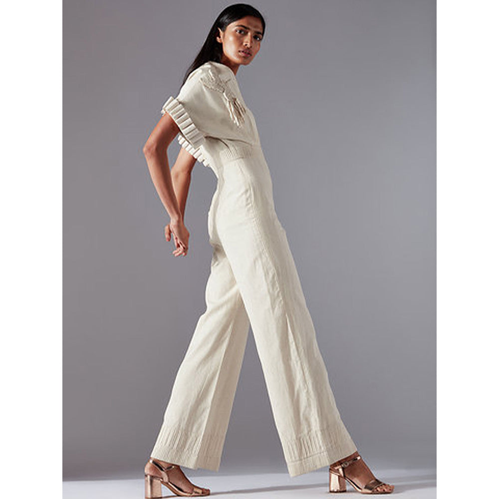 A Humming Way Ivory Jumpsuit With Details On Sleeves