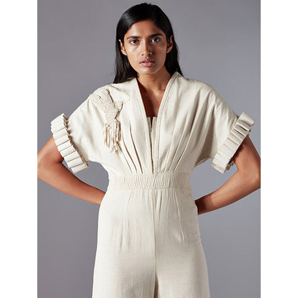 A Humming Way Ivory Jumpsuit With Details On Sleeves