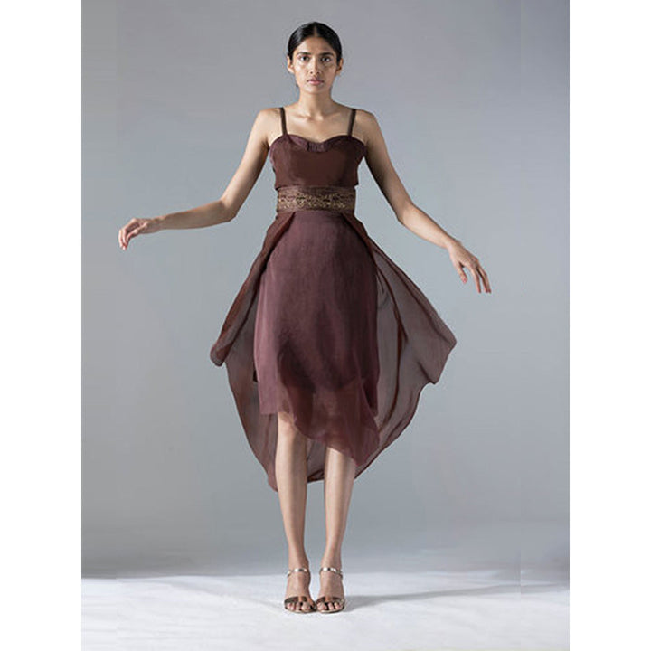 A Humming Way Brown Flared Corset Tea Length Dress