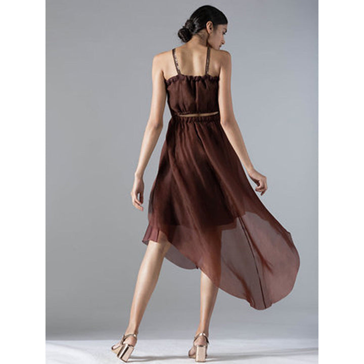 A Humming Way Brown Flared Corset Tea Length Dress