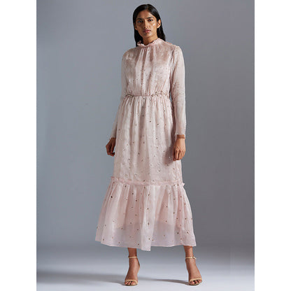 A Humming Way Silver Sheer Maxi Dress With Heavy Mukesh Work