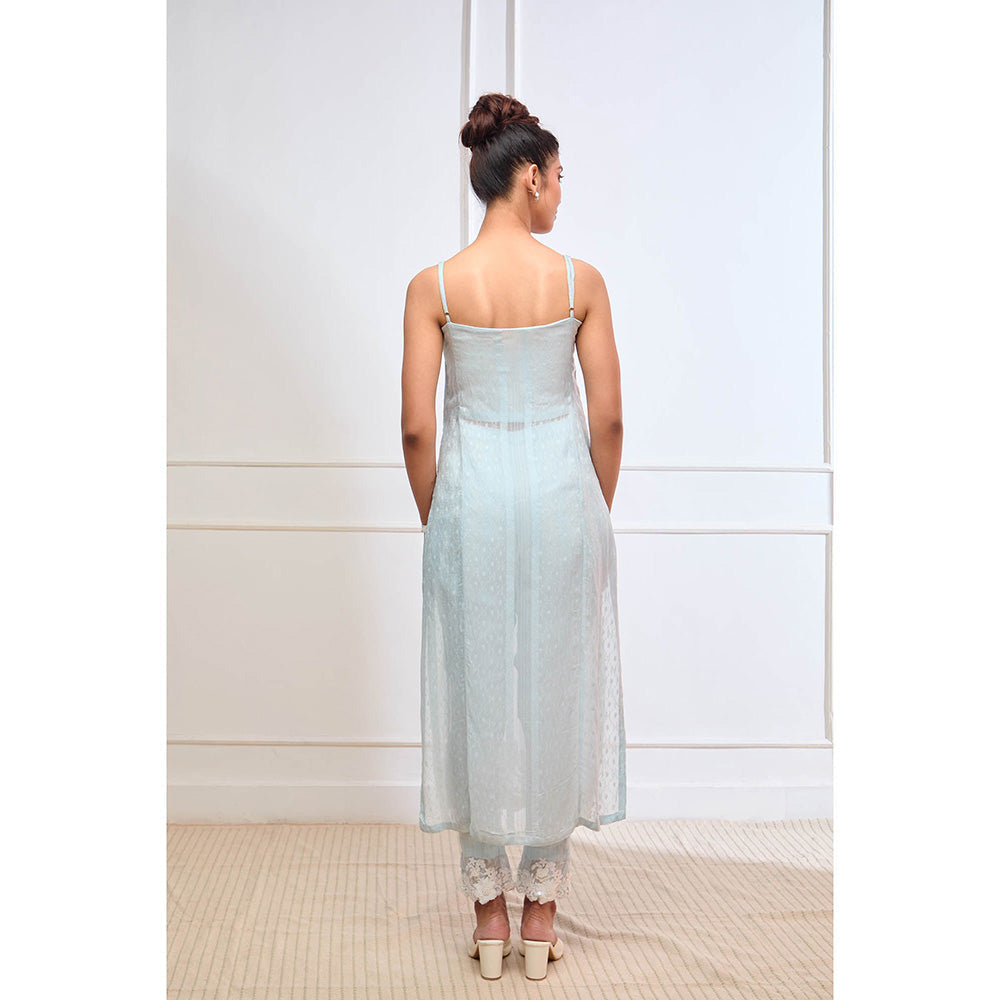 Aishwarya Tyagi Organza Jamdani Straight Fit Kurta with Pant & Dupatta (Set of 3)