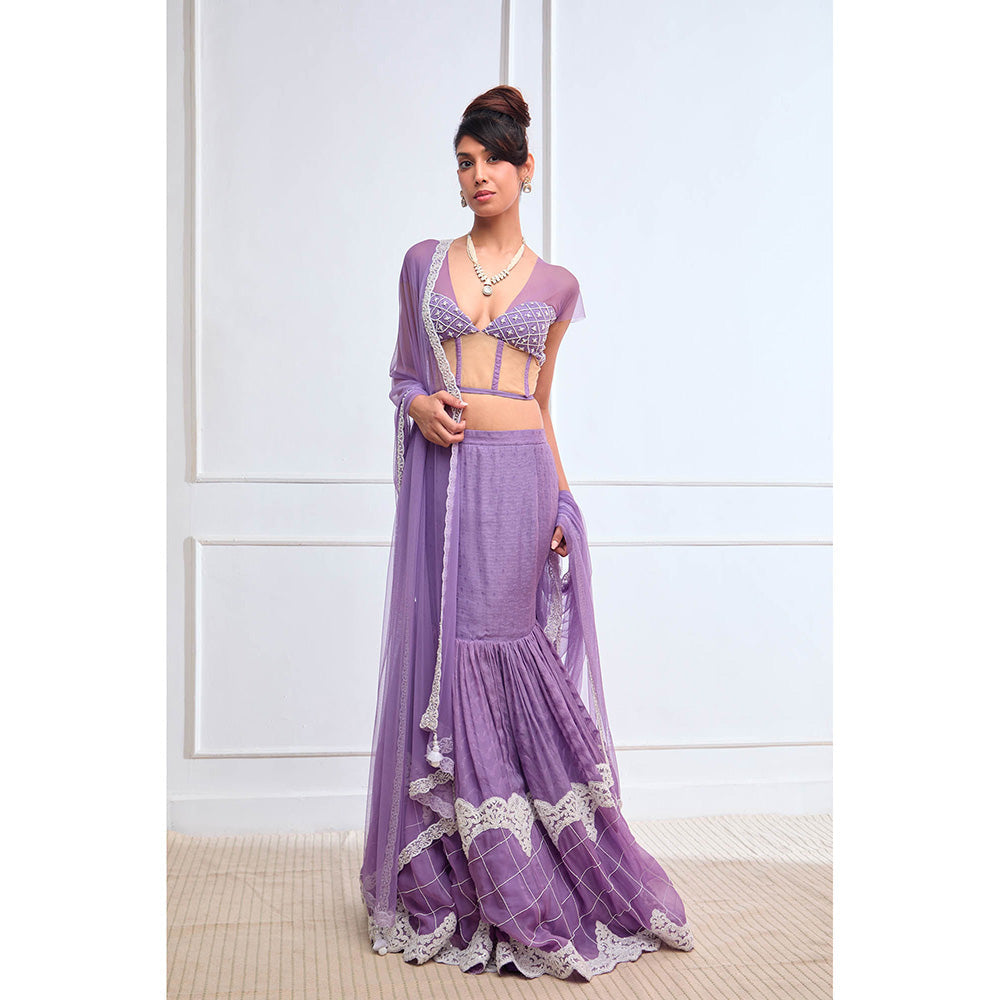 Aishwarya Tyagi Organza Jamdani Blouse with Fish Cut Lehenga & Dupatta (Set of 3)