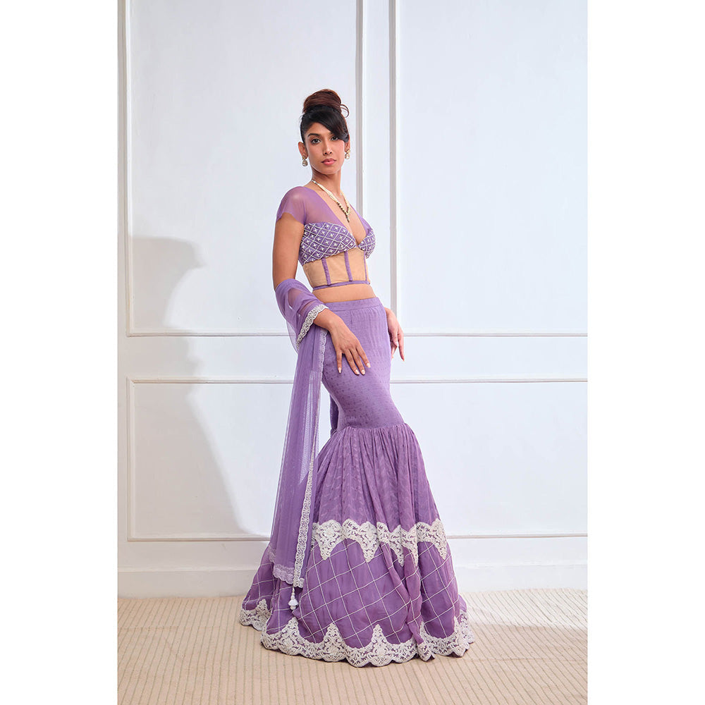 Aishwarya Tyagi Organza Jamdani Blouse with Fish Cut Lehenga & Dupatta (Set of 3)