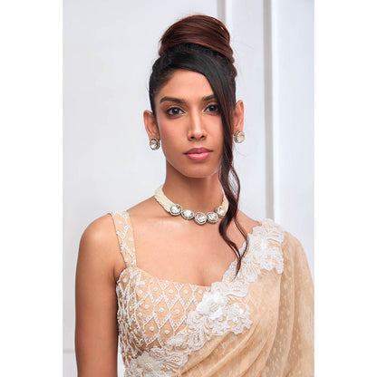 Aishwarya Tyagi Organza Jamdani Saree with Stitched Blouse & Underskirt