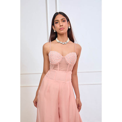 Aishwarya Tyagi Organza Jamdani Crop Top with Flared Palazzo (Set of 2)