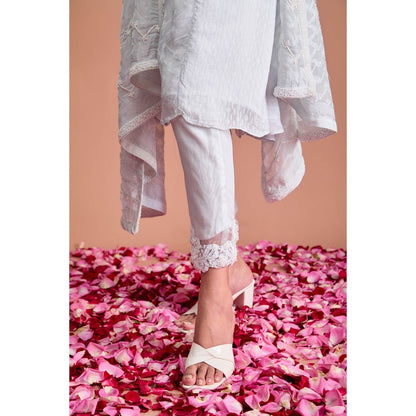 Aishwarya Tyagi Organza Jamdani One Shoulder Flared Kurta with Pant & Dupatta (Set of 3)