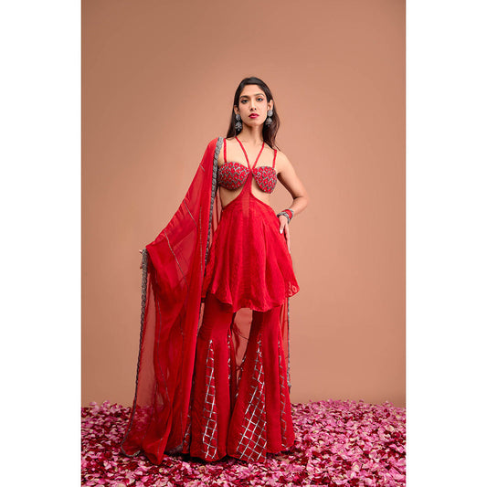 Aishwarya Tyagi Organza Jamdani Sharara with Kurti & Dupatta (Set of 3)