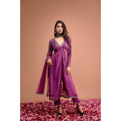 Aishwarya Tyagi Organza Jamdani Straight Fit Kurta with Pant & Dupatta (Set of 3)