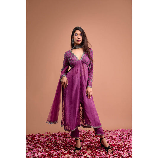 Aishwarya Tyagi Organza Jamdani Straight Fit Kurta with Pant & Dupatta (Set of 3)