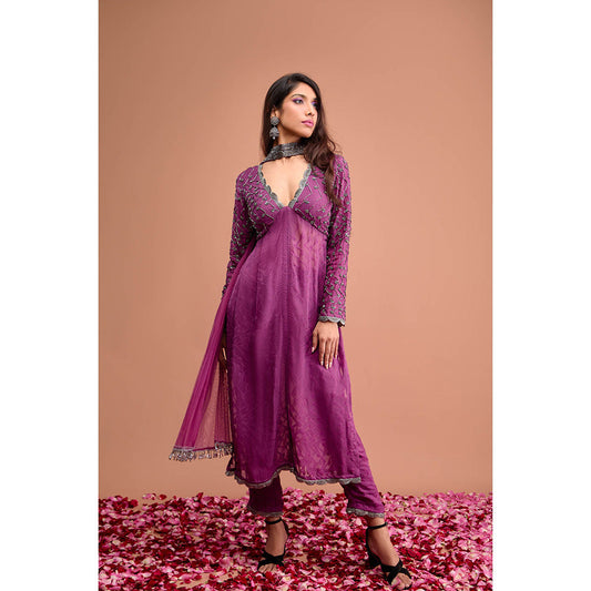 Aishwarya Tyagi Organza Jamdani Straight Fit Kurta with Pant & Dupatta (Set of 3)