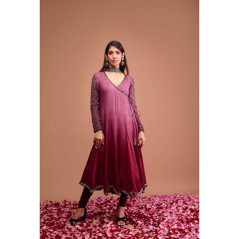 Aishwarya Tyagi Organza Jamdani Angarkha Kurta With Churidar Pant & Dupatta (Set of 3)