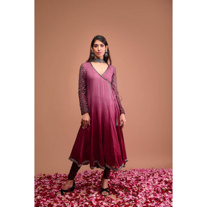 Aishwarya Tyagi Organza Jamdani Angarkha Kurta With Churidar Pant & Dupatta (Set of 3)