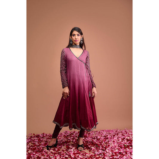 Aishwarya Tyagi Organza Jamdani Angarkha Kurta With Churidar Pant & Dupatta (Set of 3)