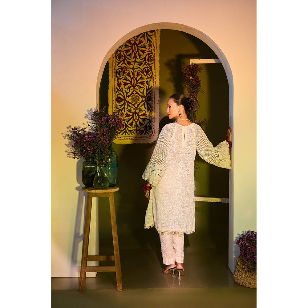 Aishwarya Tyagi Beige Lily Mirror Work Kurta with Pant and Inner (Set of 3)