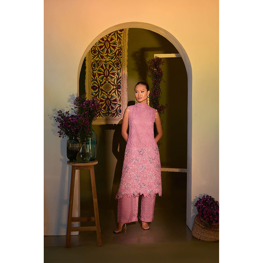 Aishwarya Tyagi Lavender Mirror Work Kurta with Palazzo (Set of 2)