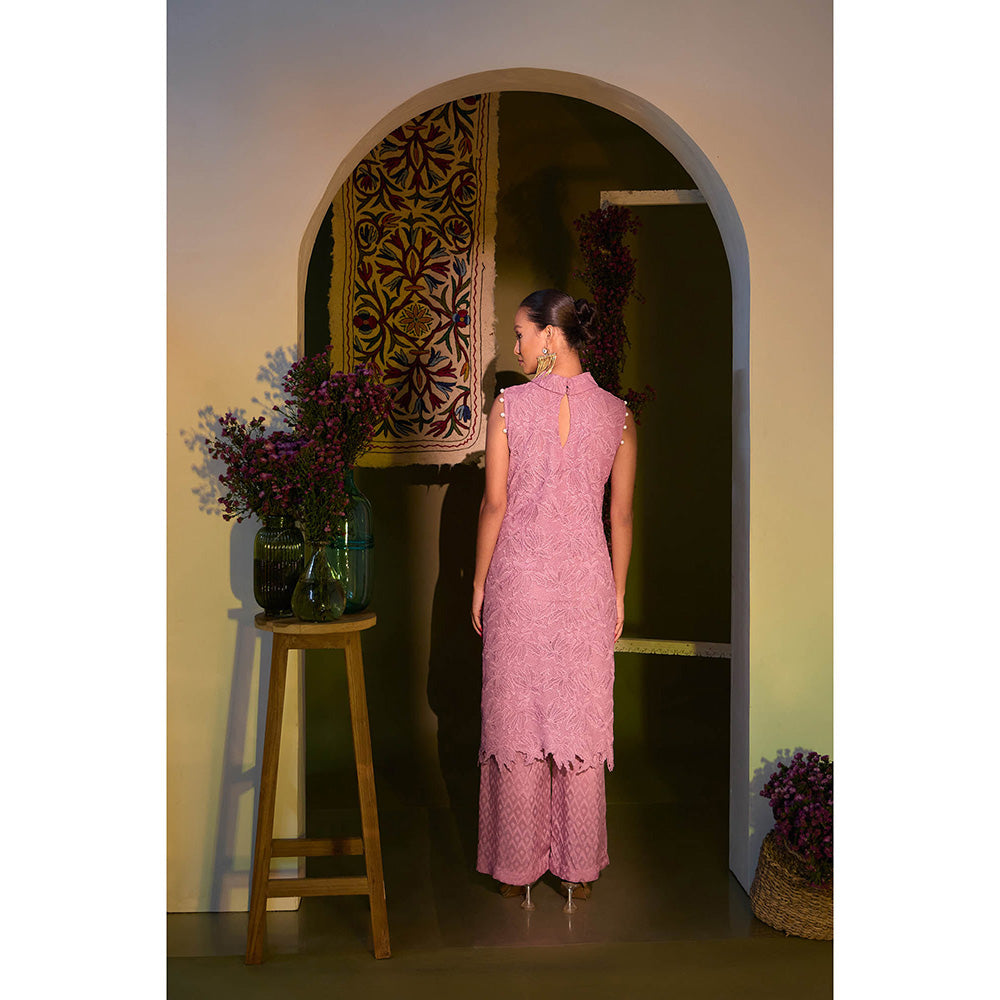 Aishwarya Tyagi Lavender Mirror Work Kurta with Palazzo (Set of 2)