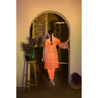 Aishwarya Tyagi Rust Mirror Work Kurta with Pant and Inner (Set of 3)