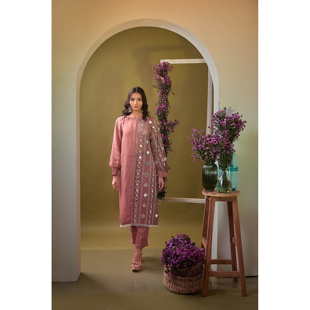 Aishwarya Tyagi Mauve Mirror Work Kurta with Pant and Inner (Set of 3)