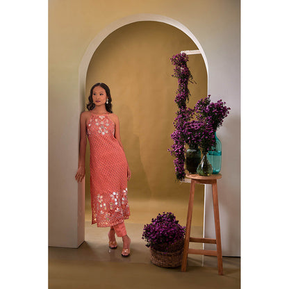 Aishwarya Tyagi Old Rose Pink Mirror Work Kurta with Pant and Inner (Set of 3)