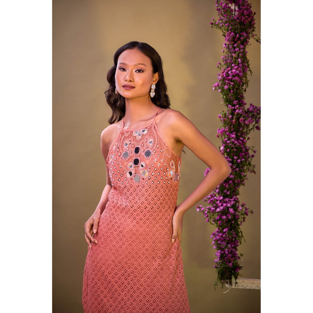 Aishwarya Tyagi Old Rose Pink Mirror Work Kurta with Pant and Inner (Set of 3)