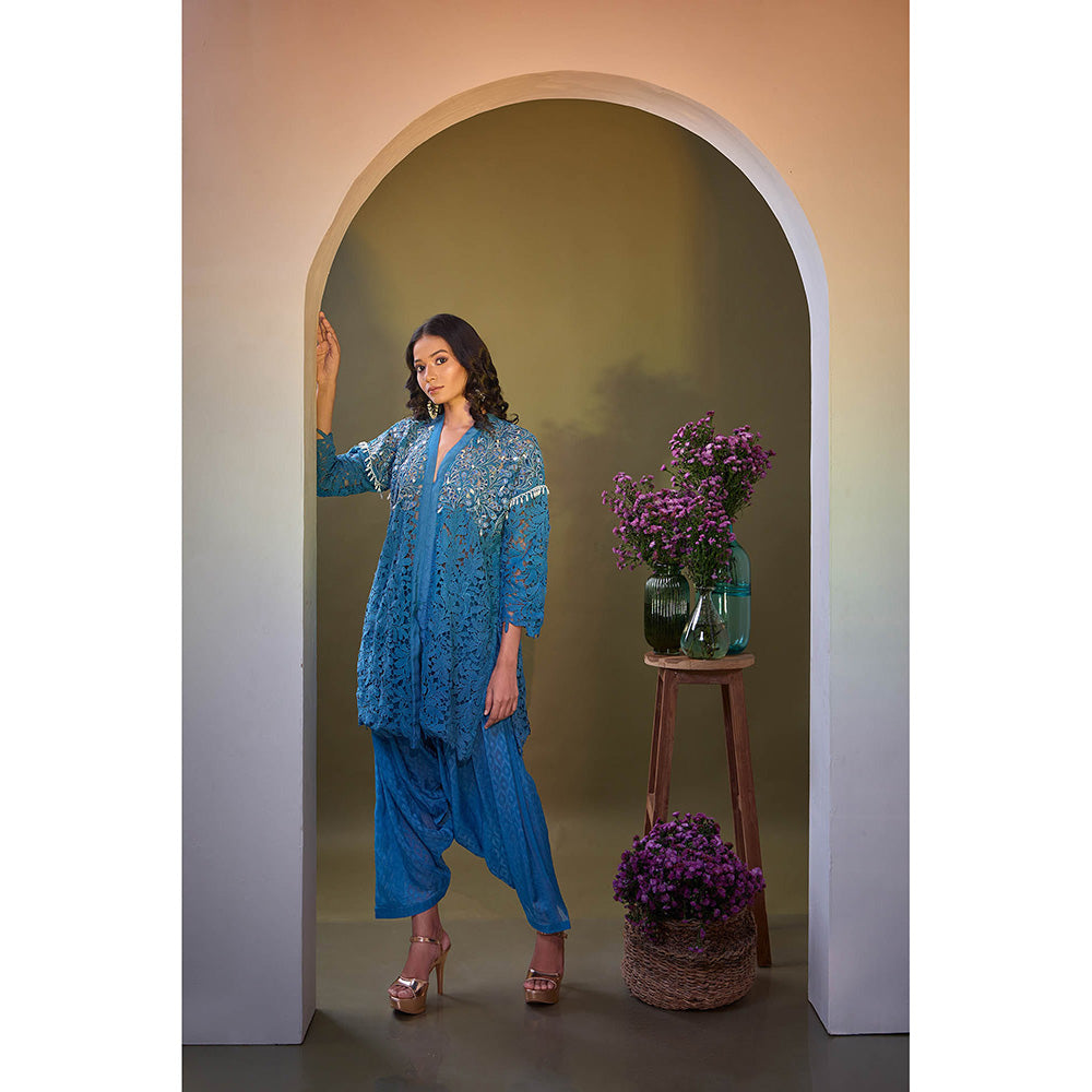 Aishwarya Tyagi Blue Ira Mirror Work Kurta with Salwar and Inner (Set of 3)