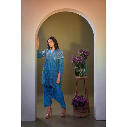Aishwarya Tyagi Blue Ira Mirror Work Kurta with Salwar and Inner (Set of 3)