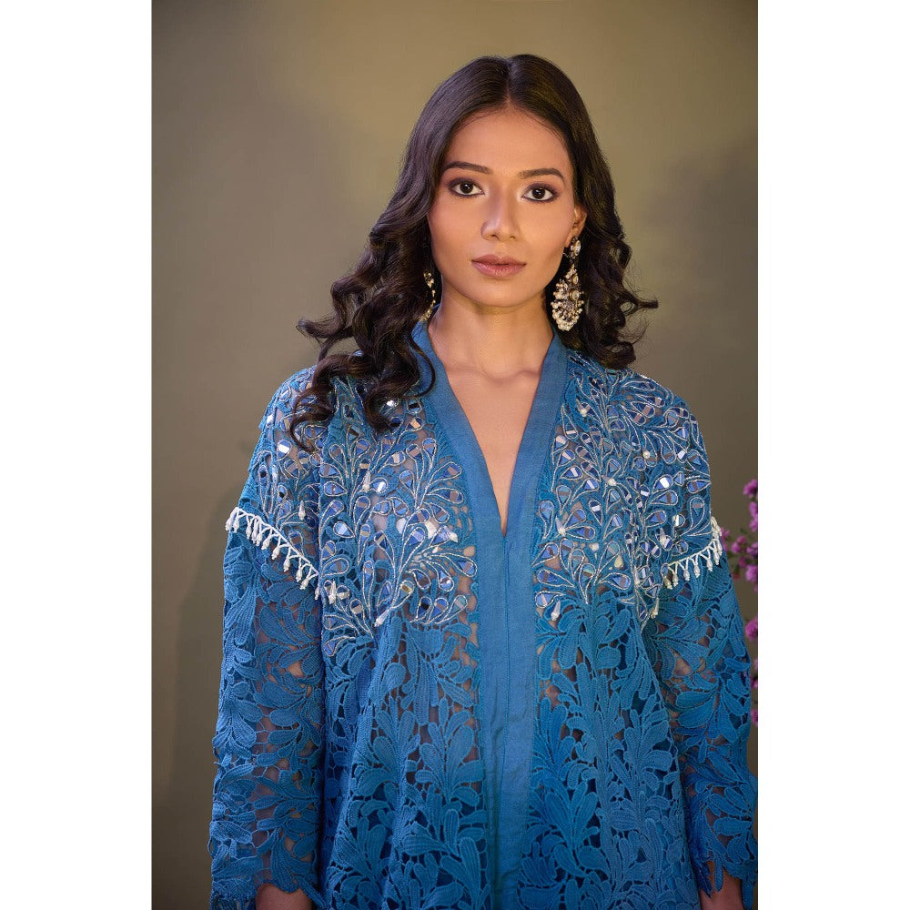 Aishwarya Tyagi Blue Ira Mirror Work Kurta with Salwar and Inner (Set of 3)