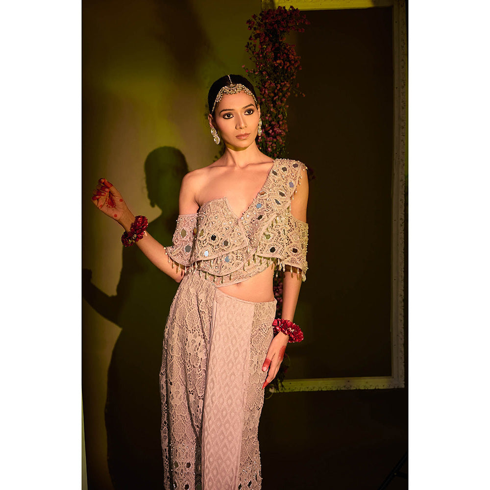 Aishwarya Tyagi Rajata Mirror Work Top and Skirt (Set of 2)