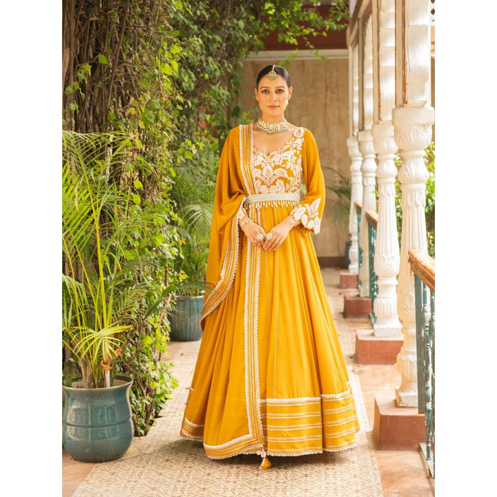 Ajiesh Oberoi Hasrat Mustard Anarkali Kurta- Churidar with Dupatta (Set of 3)