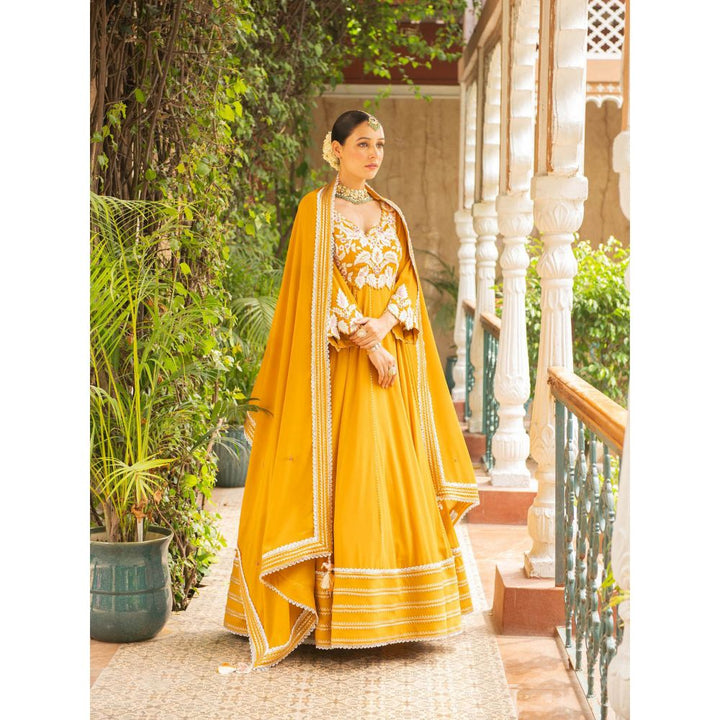 Ajiesh Oberoi Hasrat Mustard Anarkali Kurta- Churidar with Dupatta (Set of 3)