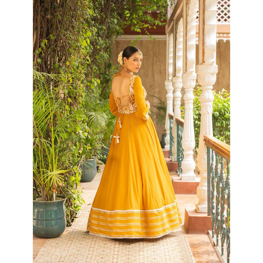 Ajiesh Oberoi Hasrat Mustard Anarkali Kurta- Churidar with Dupatta (Set of 3)