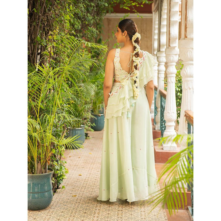 Ajiesh Oberoi Jhalak Sea Green Blouse-Sharara and Drape (Set of 3)