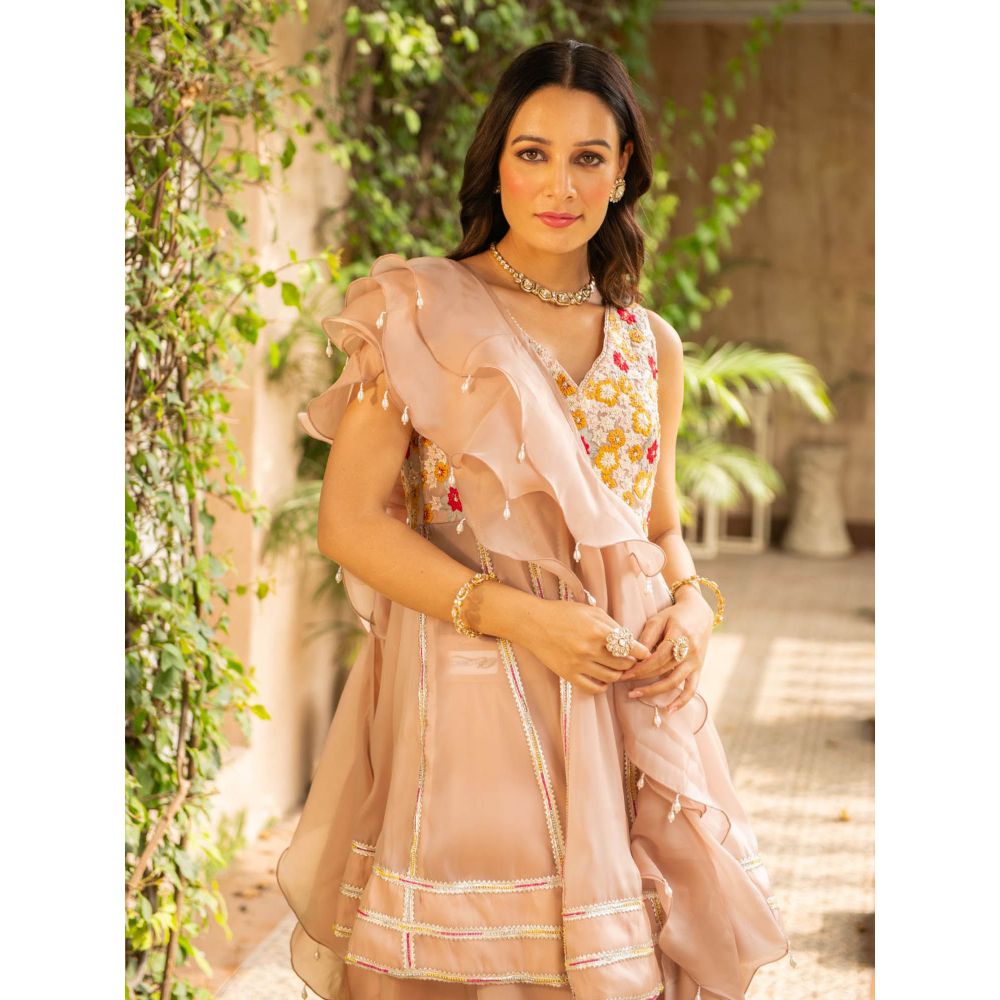 Ajiesh Oberoi Koyal Nude Kurta and Sharara with Dupatta (Set of 3)