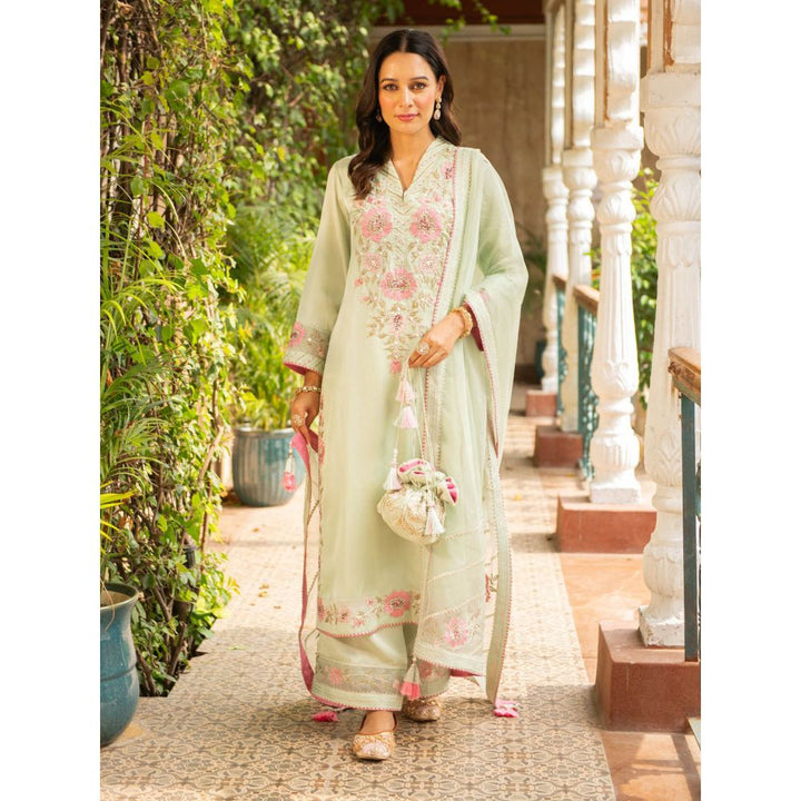 Ajiesh Oberoi Manya Sea Green Kurta and Palazzo with Dupatta (Set of 3)