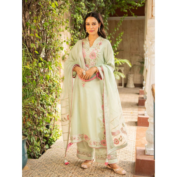 Ajiesh Oberoi Manya Sea Green Kurta and Palazzo with Dupatta (Set of 3)