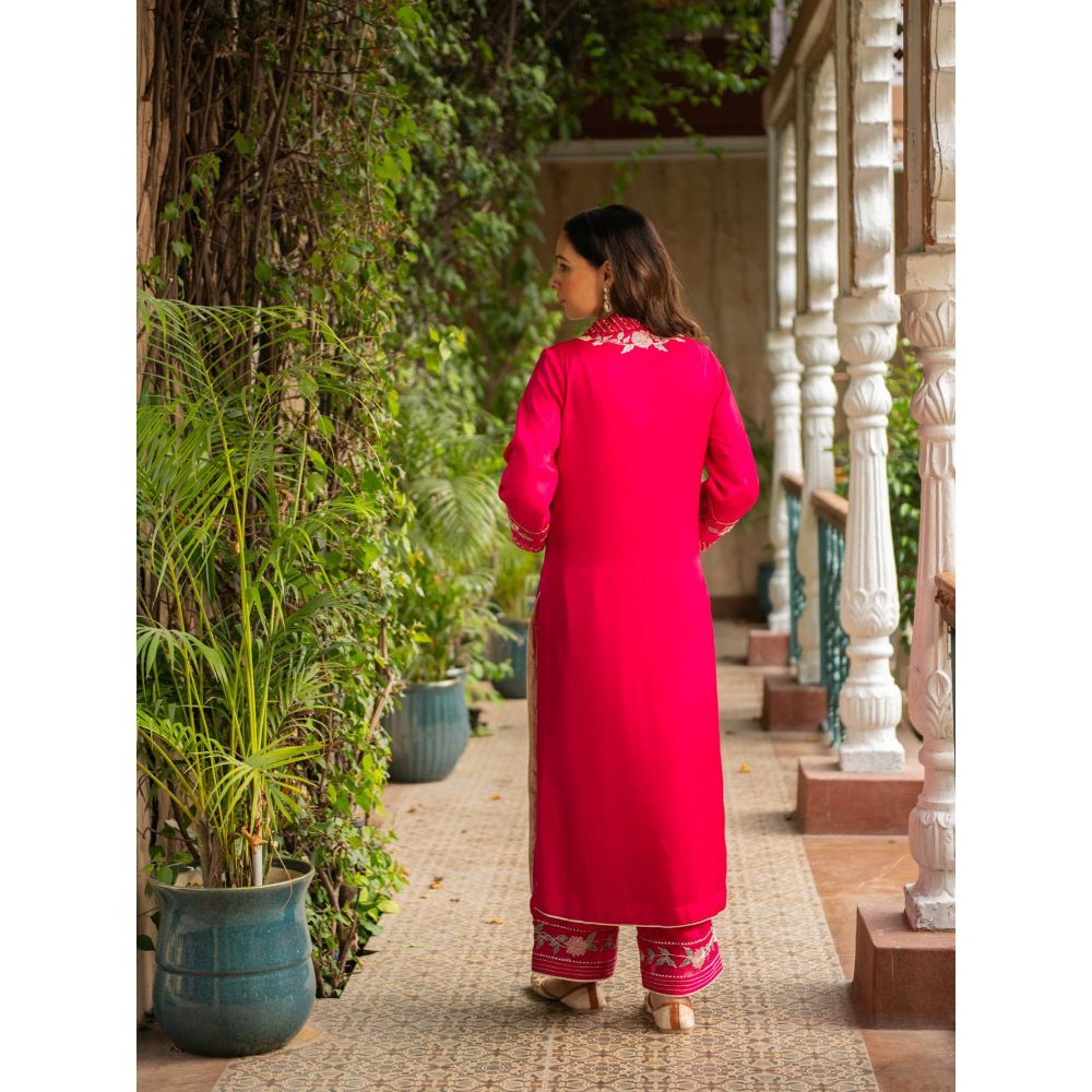 Ajiesh Oberoi Manya Rani Pink Kurta and Palazzo with Dupatta (Set of 3)