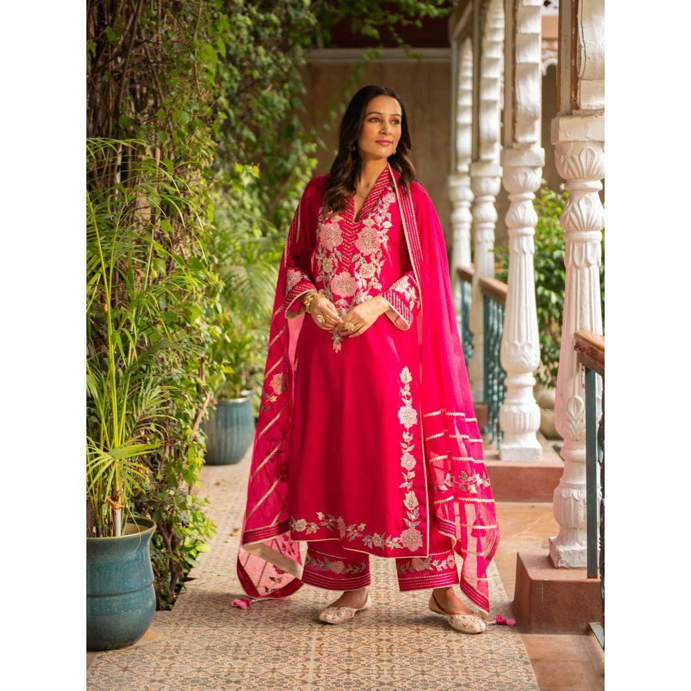 Ajiesh Oberoi Manya Rani Pink Kurta and Palazzo with Dupatta (Set of 3)