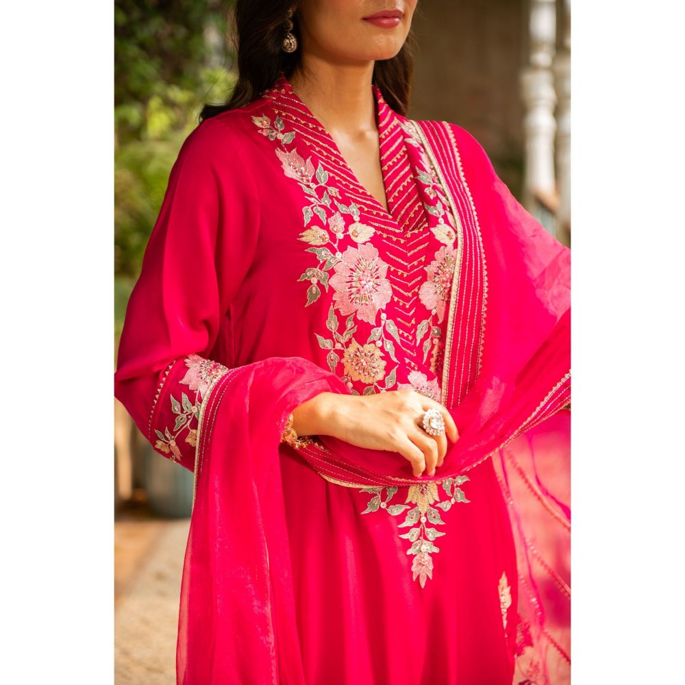 Ajiesh Oberoi Manya Rani Pink Kurta and Palazzo with Dupatta (Set of 3)