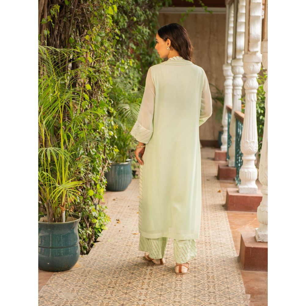 Ajiesh Oberoi Mehek Sea Green Kurta and Palazzo with Dupatta (Set of 3)