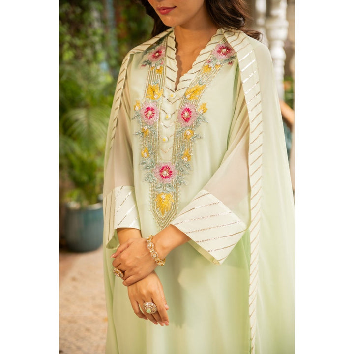 Ajiesh Oberoi Mehek Sea Green Kurta and Palazzo with Dupatta (Set of 3)