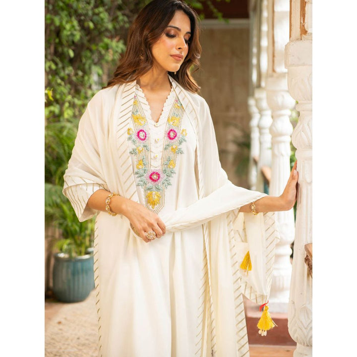 Ajiesh Oberoi Mehek Ivory Kurta and Palazzo with Dupatta (Set of 3)