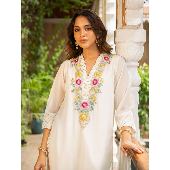 Ajiesh Oberoi Mehek Ivory Kurta and Palazzo with Dupatta (Set of 3)