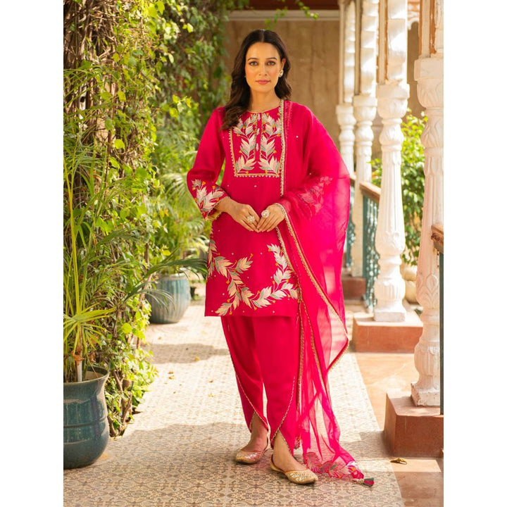 Ajiesh Oberoi Nazakat Rani Pink Kurta and Dhoti with Dupatta (Set of 3)