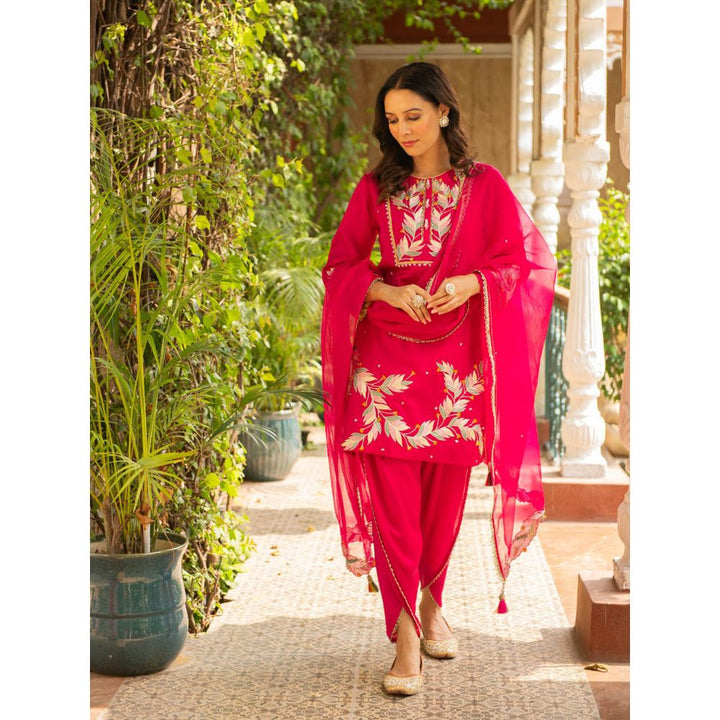 Ajiesh Oberoi Nazakat Rani Pink Kurta and Dhoti with Dupatta (Set of 3)