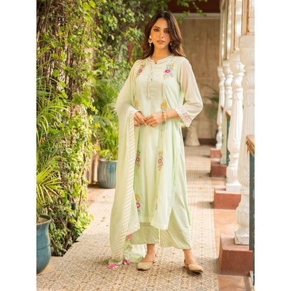 Ajiesh Oberoi Puja Sea Green Kurta and Palazzo with Dupatta (Set of 3)