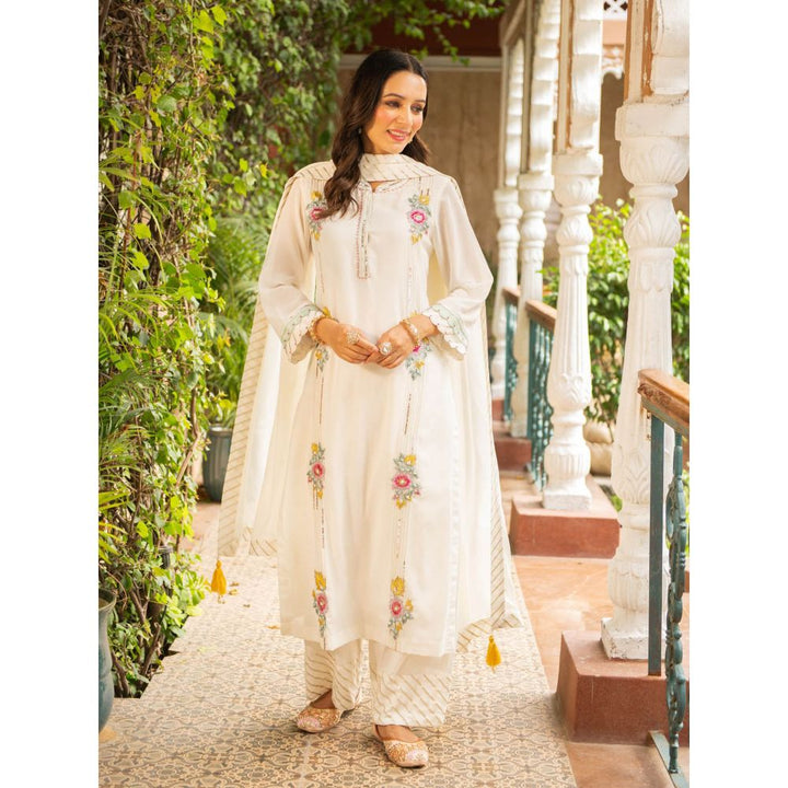 Ajiesh Oberoi Puja Ivory Kurta and Palazzo with Dupatta (Set of 3)